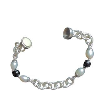 Vintage Esposito ESPO/925 SIG Sterling Silver Pearl Smoky Quartz Bracelet 8"